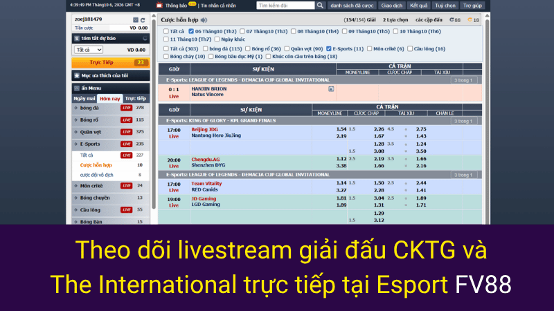 Theo dõi livestream giải đấu CKTG và The International trực tiếp tại Esport FV88