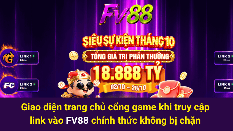 Giao diện trang chủ cổng game khi truy cập link vào FV88 chính thức không bị chặn